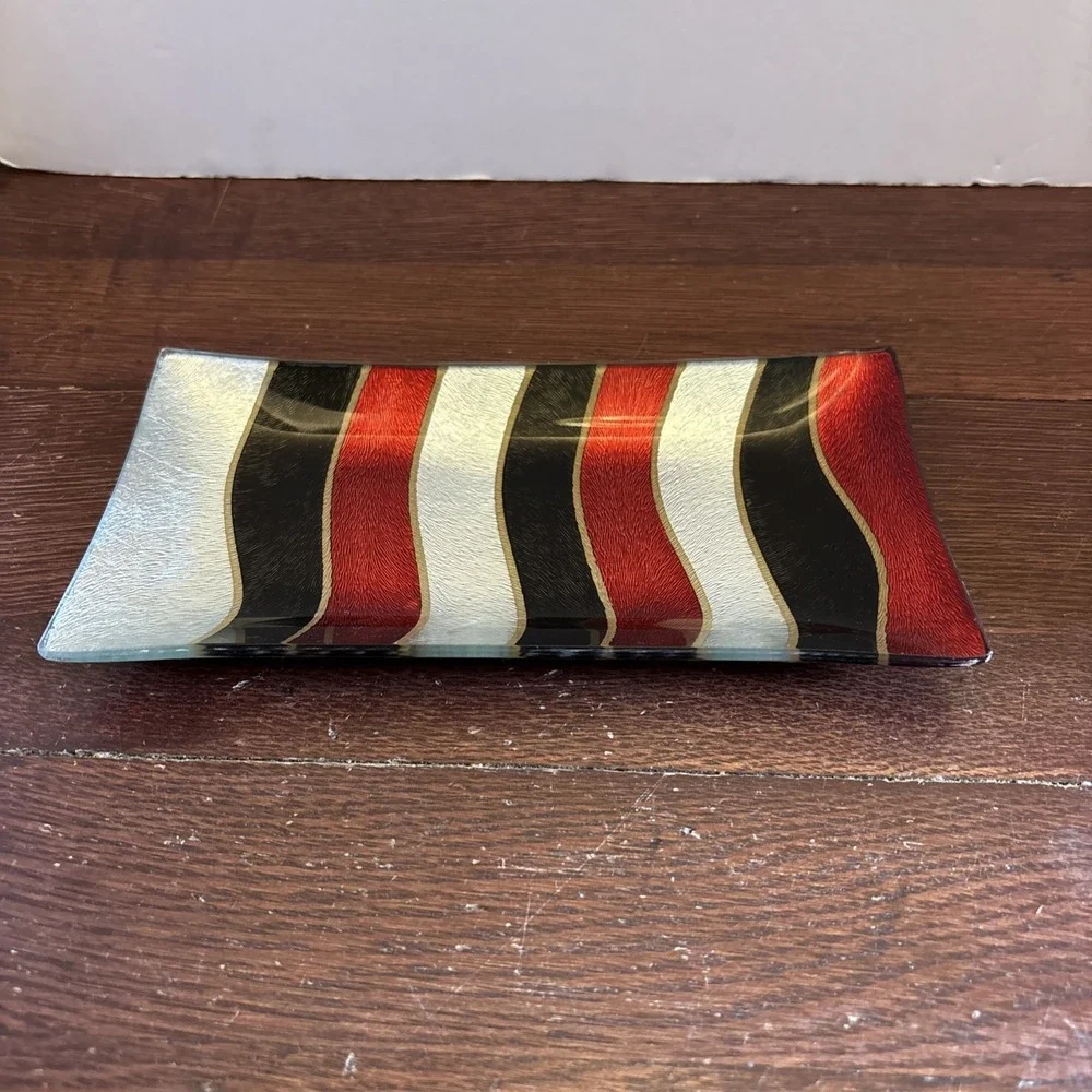 Vintage‎ Colored Metallic Fused Glass Tray, MCM Great!